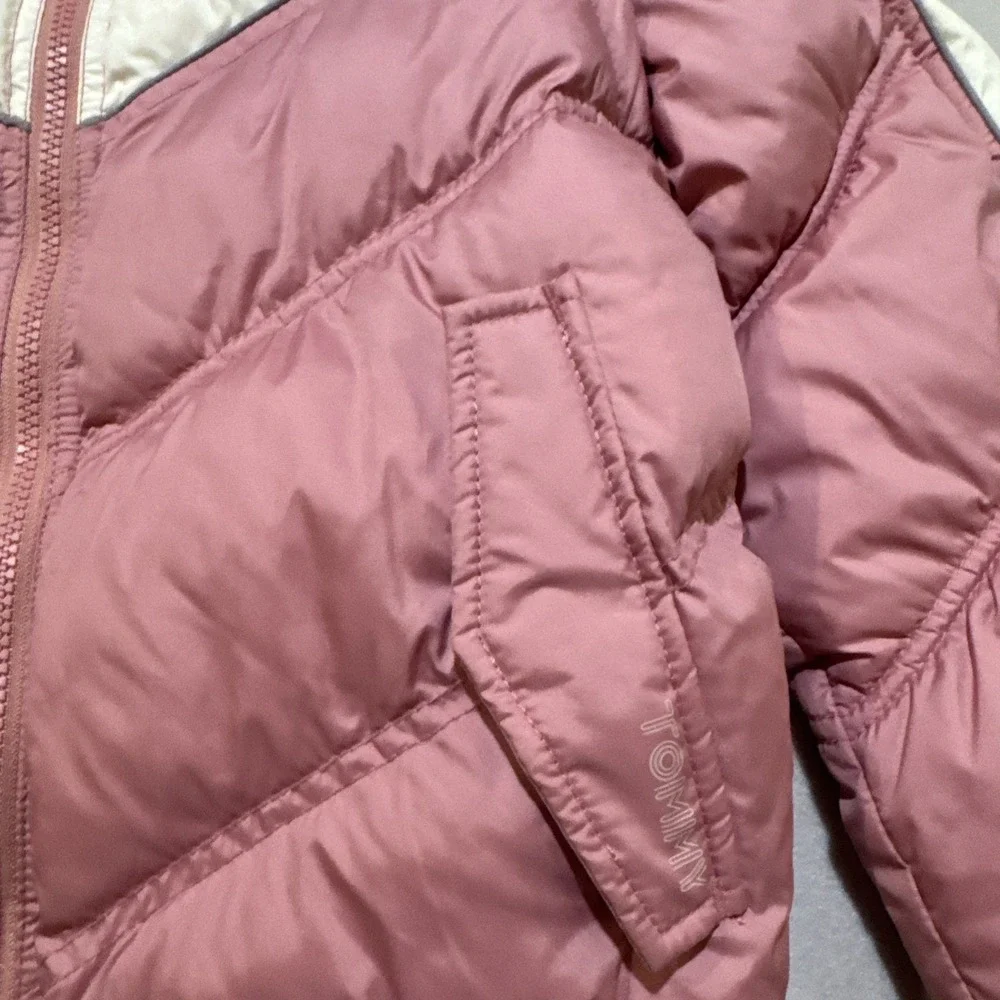 Tommy Jeans Y2K Puffer Jacket‎ Women Sz M Pink White Stripe Removable Sleeve Vtg